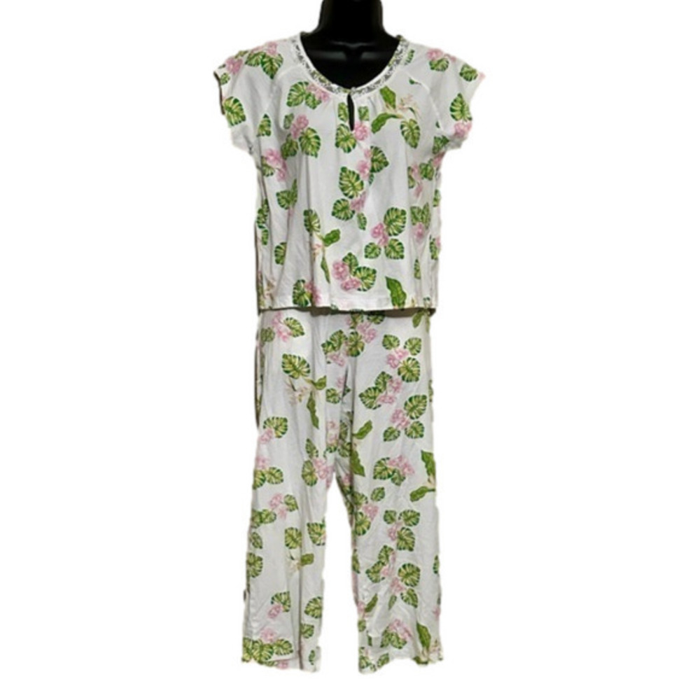 Cuddledown Rachel Palm Pajamas - white Multi small